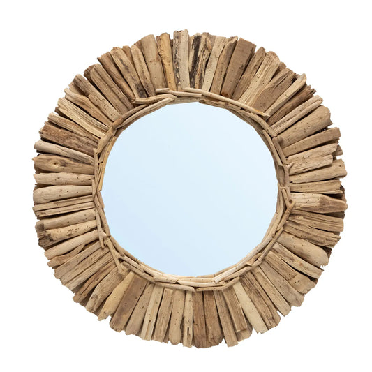 Le miroir couronne en bois flotté - Naturel - M