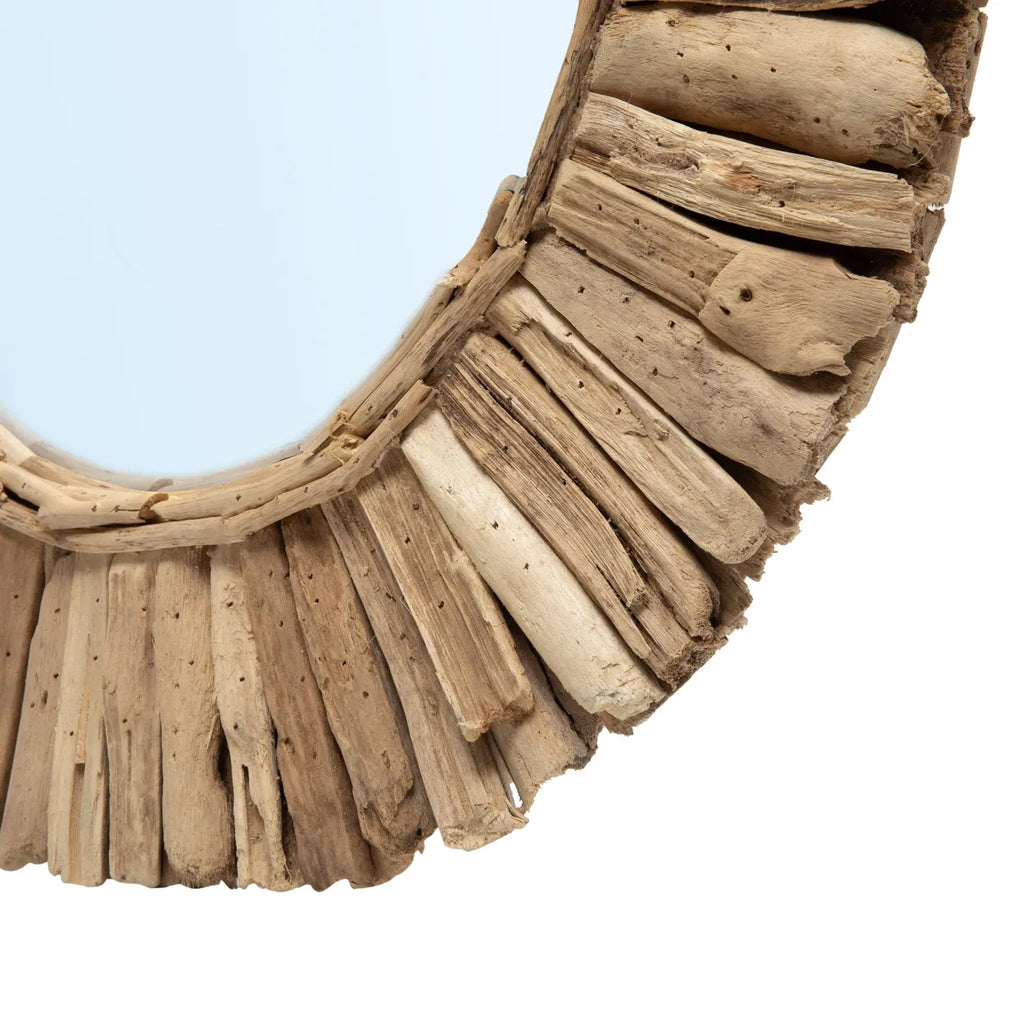 Le miroir couronne en bois flotté - Naturel - M