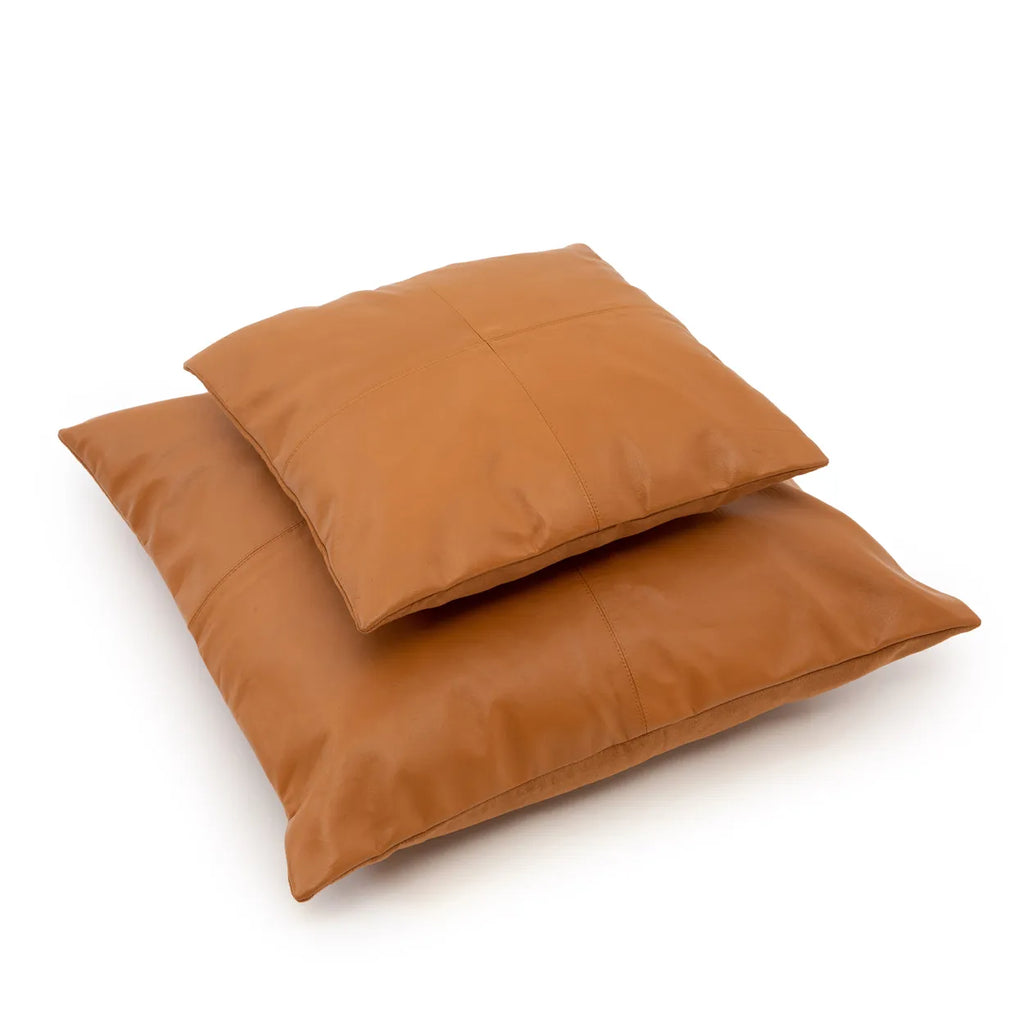 Housse de coussin en cuir à quatre panneaux - Camel - 60x60